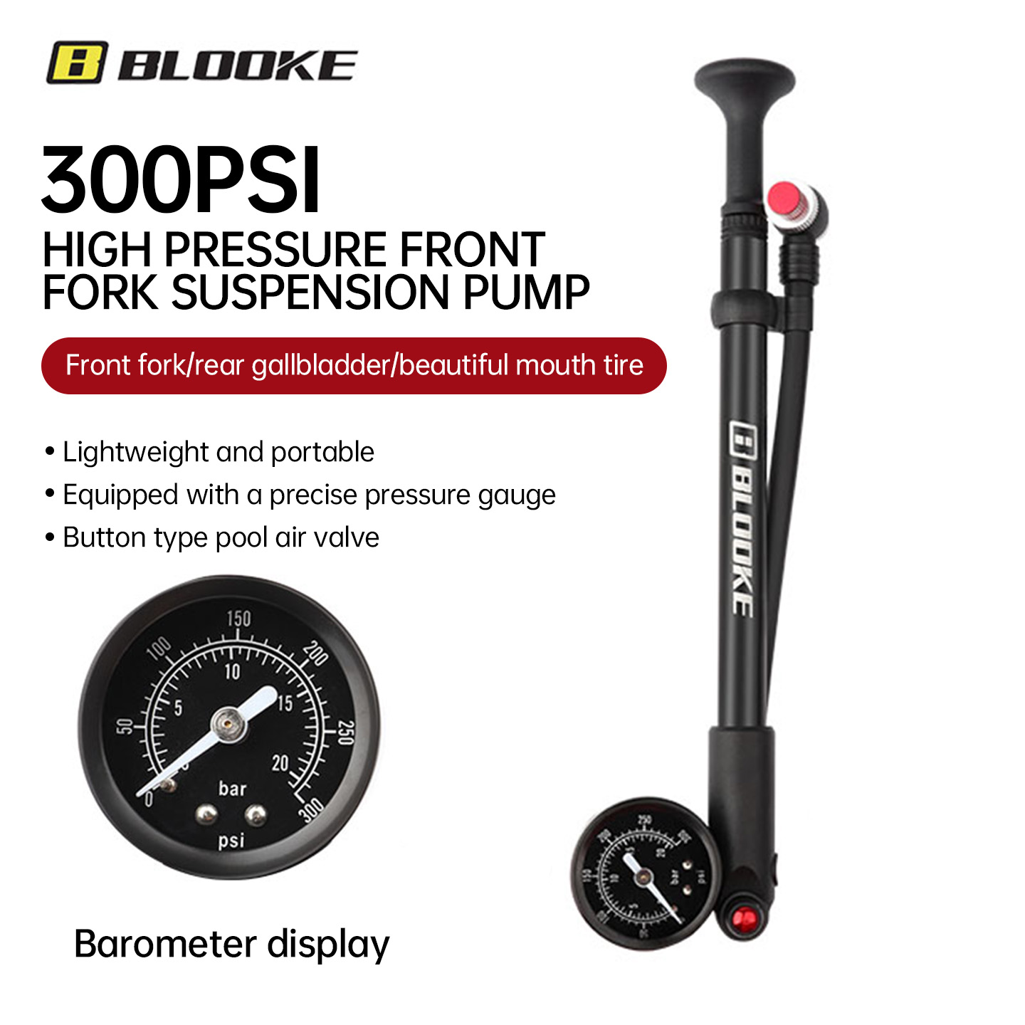 Shock Pump Suspension - BLOOKE MTB High-Pressure Shock Pump Portable